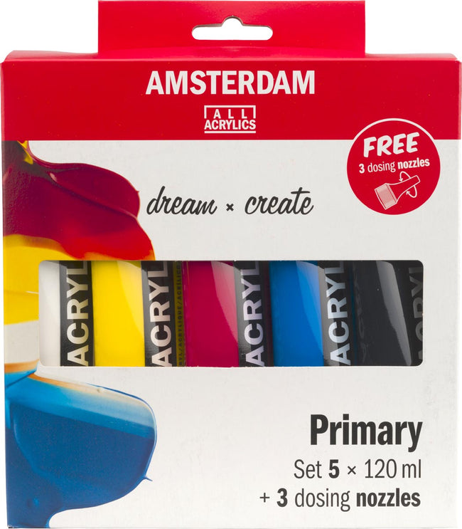 Amsterdam - Primär-Acrylfarbe 120 ml, 5 Tuben + 3 Ausgießer