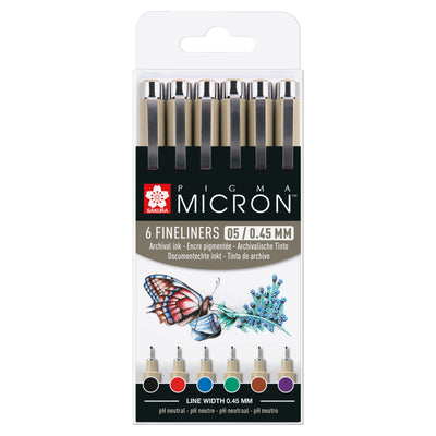 Sakura - Fineliner Pigma Micron 05 Basisset 6 Farben | 6 Stück