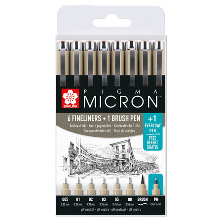 Sakura - Fineliner-Pinselset Pigma Micron 7 + 1 Pigma Micron PN gratis