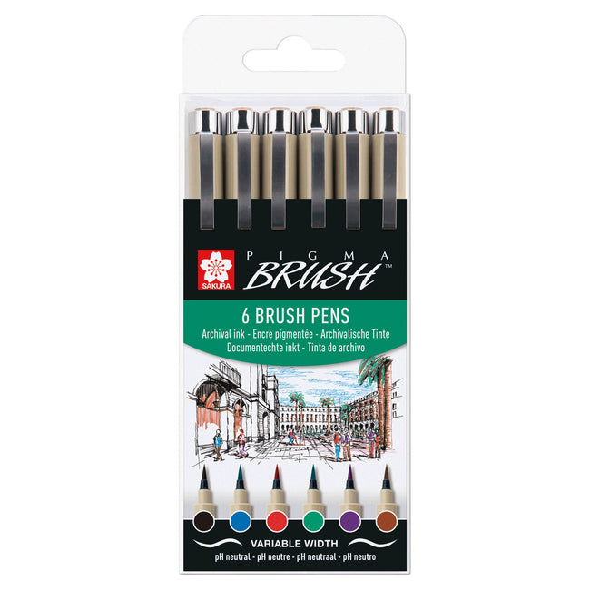 Sakura - Brushpen Pigma Pinselset 6-teilig schwarz | 6 Stück