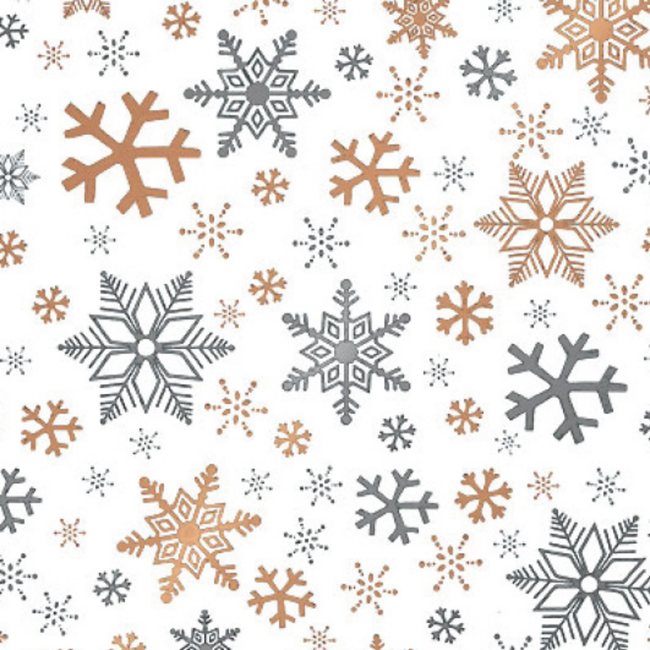 Klika -  Cadeaupapier | 50cm | 100m | Sneeuwvlok | wit/goud/zilver