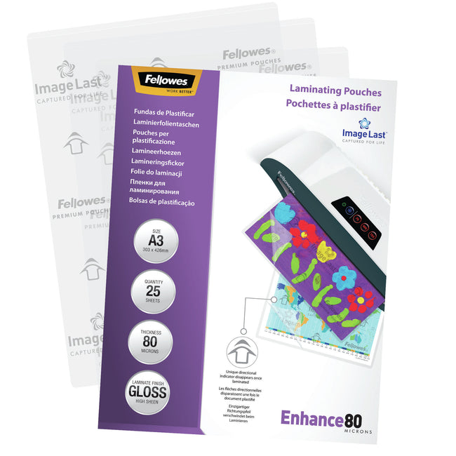 Fellowes - Laminierfolien Enhance80 ft A3, 160 Mikron (2 x 80 Mikron), glänzend, 25er-Packung