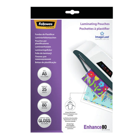 Fellowes - Laminierfolie Enhance80 ft 154 x 216 mm, 160 Mikron (2 x 80 Mikron), Packung mit 25 Stück