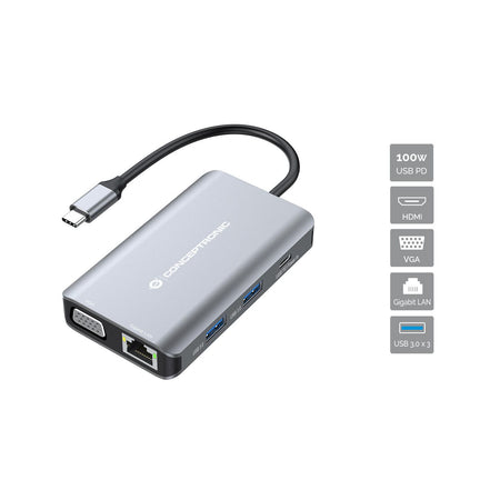 CONCEPTRONIC -   DONN21G laptop dock poortreplicator Bedraad USB 3.2 Gen 1 (3.1 Gen 1) Type-C Grijs
