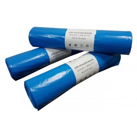 Ohne Marke - Abfallbeutel, ft 65/25 x 140 cm, blau, LDPE, 10 x Rolle à 10 Stück