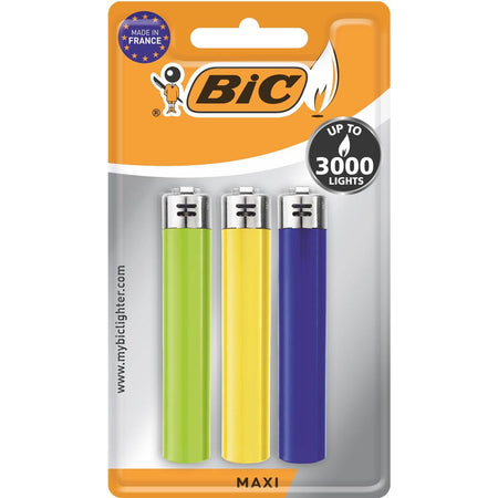 Bic - Maxi Feuersteinfeuerzeug, verschiedene Farben, Blister mit 3 Stück