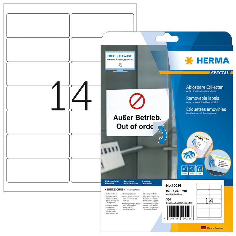 HERMA - Etikett 10016 99,1x38,1mm ablösbar weiß 350 Etiketten | 32 Stück