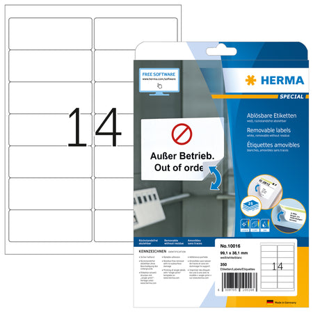 HERMA – Etikett 10016 99,1 x 38,1 mm, ablösbar, weiß, 350 Etiketten