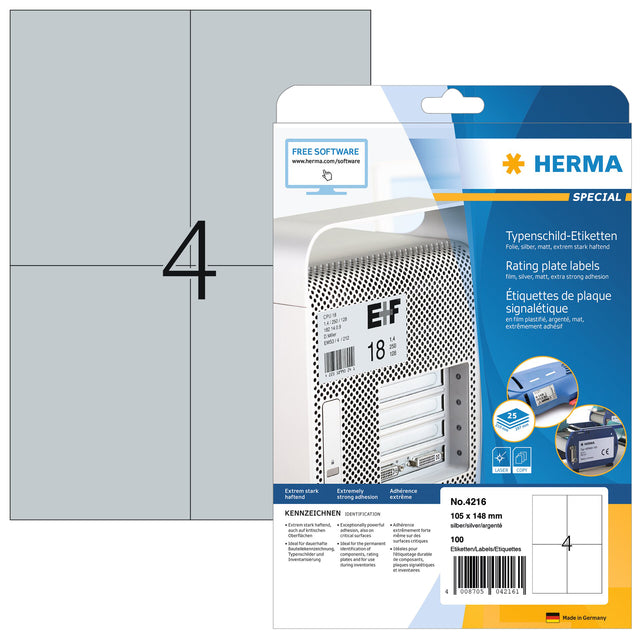 HERMA - Etikett 4216 105x148mm witterungsbeständig silber 100 Stück