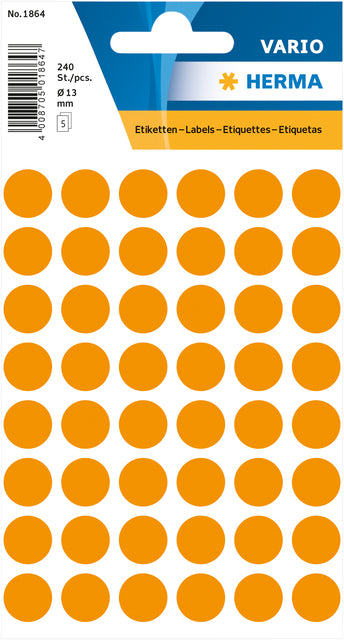 HERMA - Etikett 1864 rund 12mm fluoreszierend orange 240 Stück