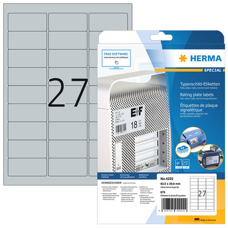 HERMA - Etikett 4222 63,5x29,6mm wetterbeständiges Silber 675 Stück