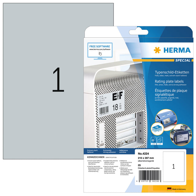 HERMA - Etikett 4224 210x297mm witterungsbeständig silber 25 Stück