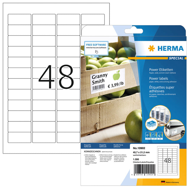 HERMA - Label Power 10902 45,7x21,2mm weiß 1200 Stück