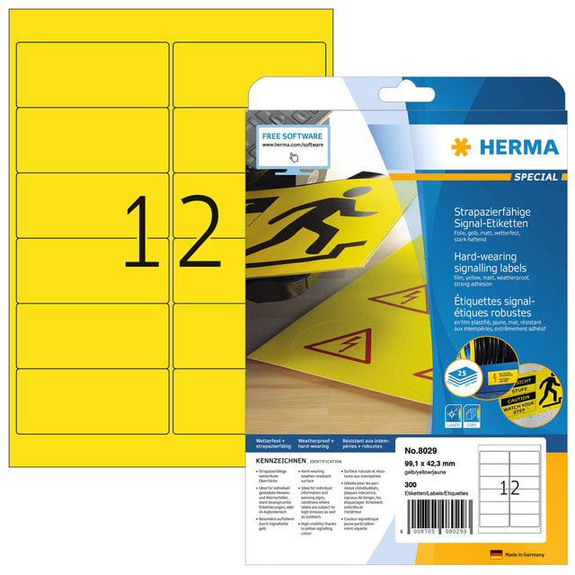 HERMA - Etikett 8029 99,1x42,3mm wetterfest gelb 300 Stück