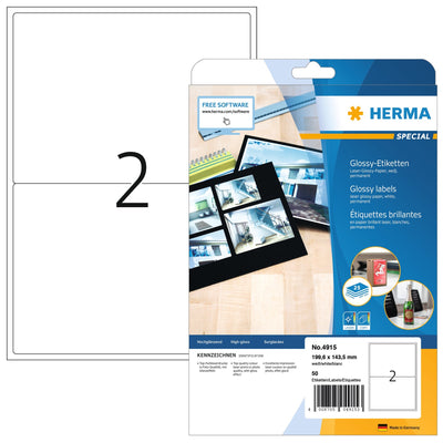 HERMA - Etikett 4915 199,6X143,5mm glänzend weiß 50 Etiketten