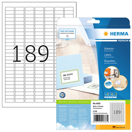 HERMA - Etikett 4333 25,4x10mm A4 4725 Etiketten