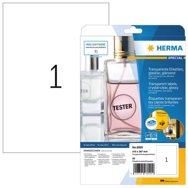 HERMA - Etikett 8020 210x297mm transparent 25 Etiketten