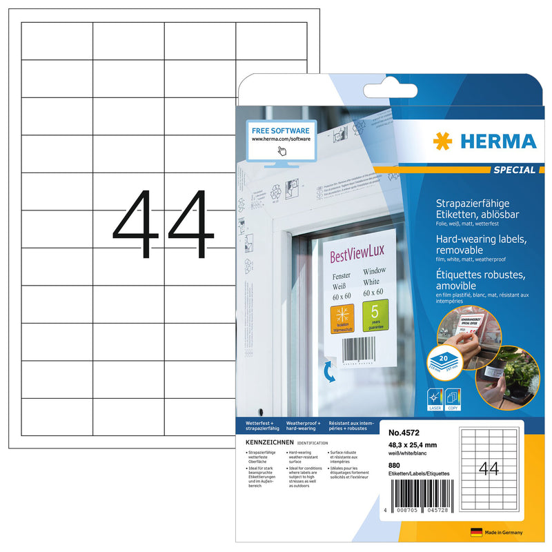 HERMA - Etikett 4572 48,3x25,4mm Folie weiß 880 Etiketten