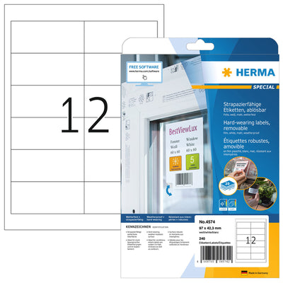 HERMA - Etikett 4574 97X42,3mm Folie weiß 240 Etiketten