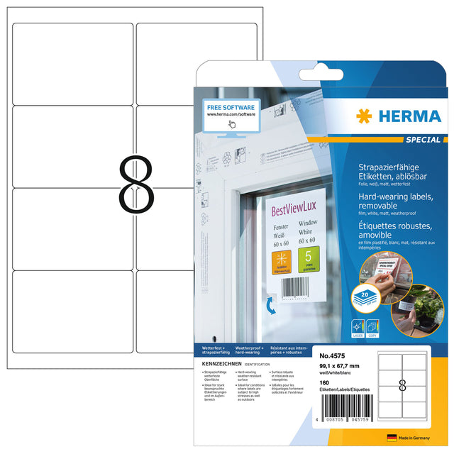 HERMA - Etikett 4575 99,1x67,7mm Folie weiß 160 Etiketten