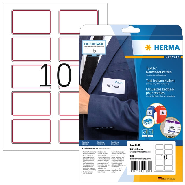 HERMA - Namensschild-Etikett 4405 80X50mm weiß rot 200 Etiketten
