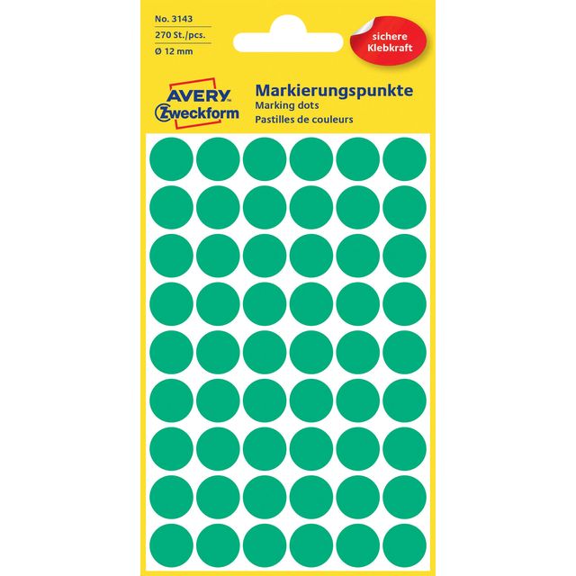 Avery Zweckform - Etikett Zweckform 3143 rund 12mm grün 270 Etiketten | 10 Stück