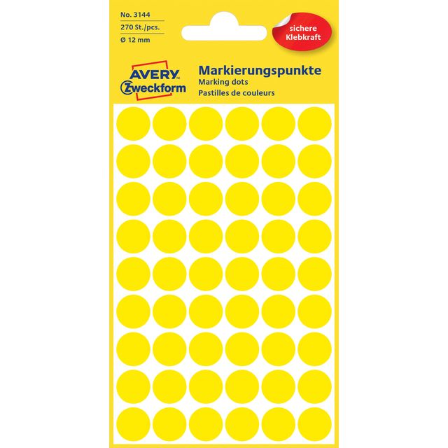 Avery Zweckform - Etikett Zweckform 3144 rund 12mm gelb 270 Etiketten | 10 Stück