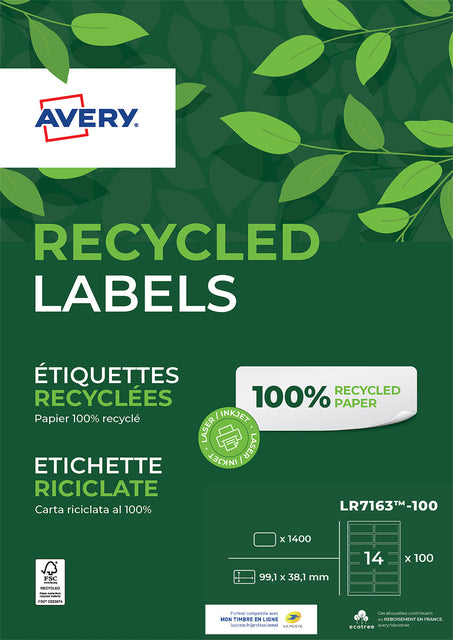 Label Avery LR7163-100 99.1x38.1 mm blanc recyclé 1400 pièces