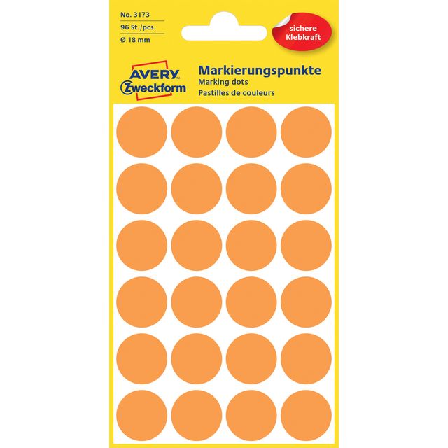 Avery Zweckform - Etikett Zweckform 3173 rund 18 mm hellorange 96 Etiketten