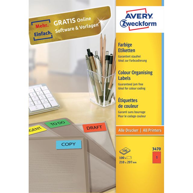 Avery Zweckform - Etiketten Zweckform 3470 210x297mm A4 rot 100 Stück