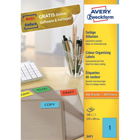 Avery Zweckform - Etiketten Zweckform 3471 210x297mm A4 blau 100 Stück