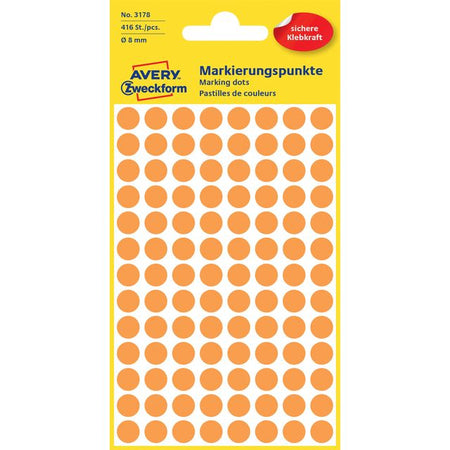 Avery Zweckform - Etikett Zweckform 3178 rund 8mm orange 416 Etiketten | 10 Stück