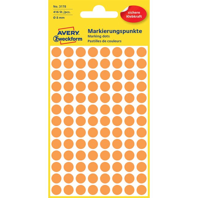 Avery Zweckform - Etikett Zweckform 3178 rund 8mm orange 416 Etiketten | 10 Stück