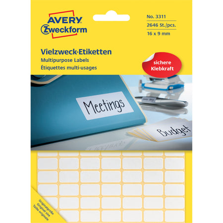 Avery - Etikett Zweckform 3311 16x9mm weiß 2646 Stück
