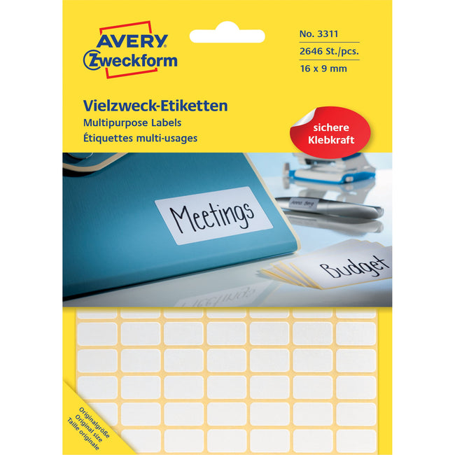 Avery - Etikett Zweckform 3311 16x9mm weiß 2646 Stück
