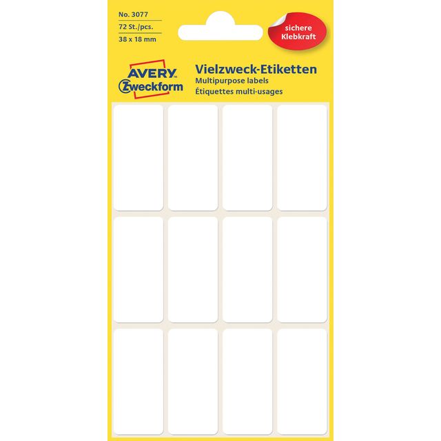 Avery Zweckform - Etikett Zweckform 3077 38x18mm weiß 72 Etiketten