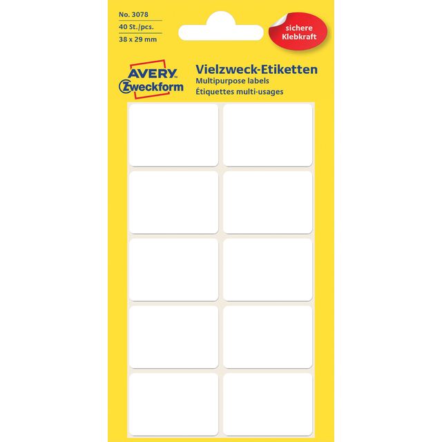Avery Zweckform - Etikett Zweckform 3078 38x29mm weiß 40 Etiketten