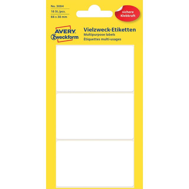 Avery Zweckform - Etikett Zweckform 3084 66x38mm weiß 18 Etiketten
