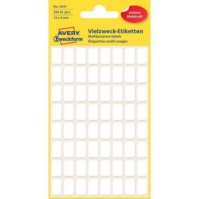 Avery Zweckform - Etikett Zweckform 3041 13x8mm weiß 384 Etiketten