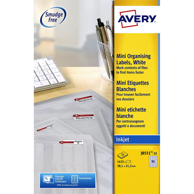 Avery - Etikett J8551-25 38,1 x 21,2 mm transparent 1625 Etiketten | 5 Stück
