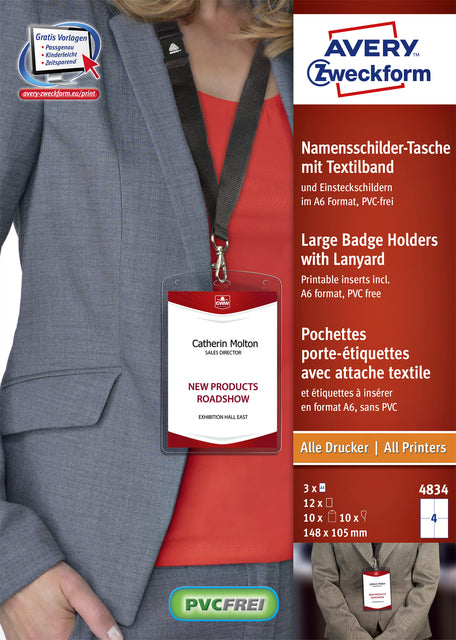 Badge Avery 4834 A6 Hoes + Inleek Karten 10 Stück