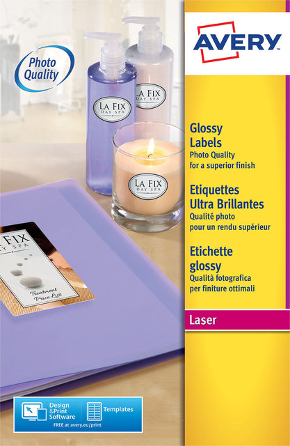 Etikett Avery L7767-40 210x297mm A4 High Gloss White 40 Stücke