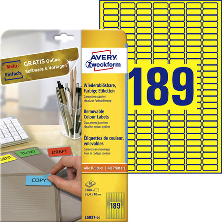 Avery Zweckform - Etikett Zweckform L6037-20 25,4x10mm gelb 3780 Stück