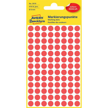 Avery Zweckform - Etikett Zweckform 3010 rund 8mm rot 416 Etiketten | 10 Stück