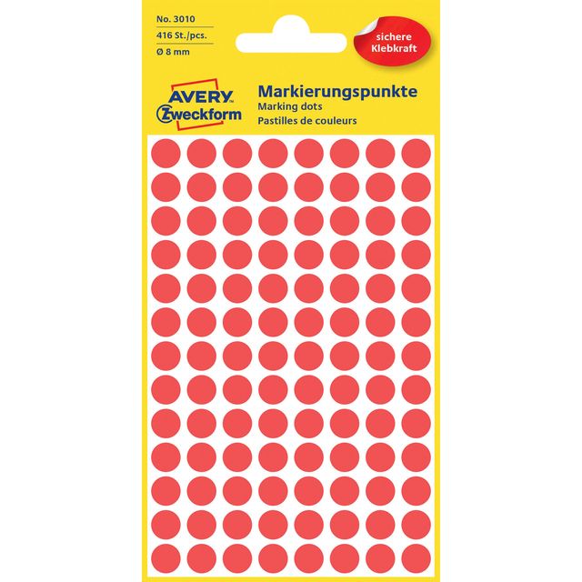 Avery Zweckform - Etikett Zweckform 3010 rund 8mm rot 416 Etiketten | 10 Stück