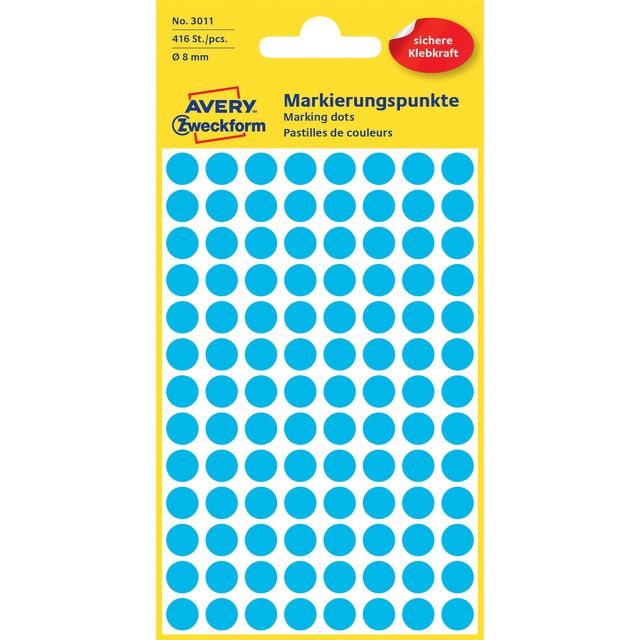 Avery Zweckform - Etikett Zweckform 3011 rund 8mm blau 416 Etiketten | 10 Stück