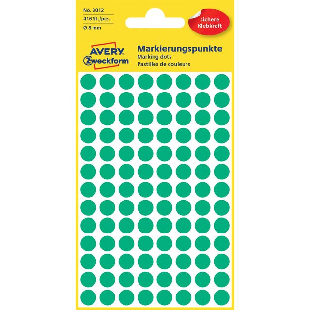 Avery Zweckform - Etikett Zweckform 3012 rund 8mm grün 416 Etiketten | 10 Stück