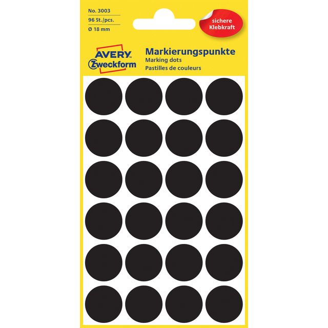 Avery Zweckform - Etikett Zweckform 3003 rund 18 mm schwarz 96 Etiketten