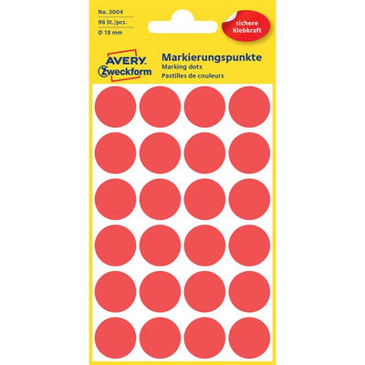 Avery Zweckform - Etikett Zweckform 3004 rund 18 mm rot 96 Etiketten