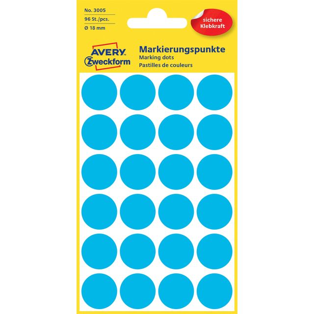 Avery Zweckform - Etikett Zweckform 3005 rund 18mm blau 96 Etiketten | 10 Stück